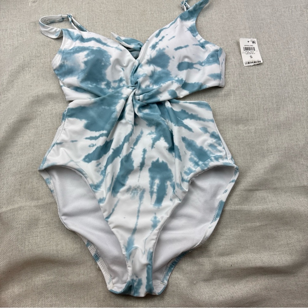 Bar III ABALONE BLUE Spiraling Twist-Front Monokini One-Piece Swimsuit US Small